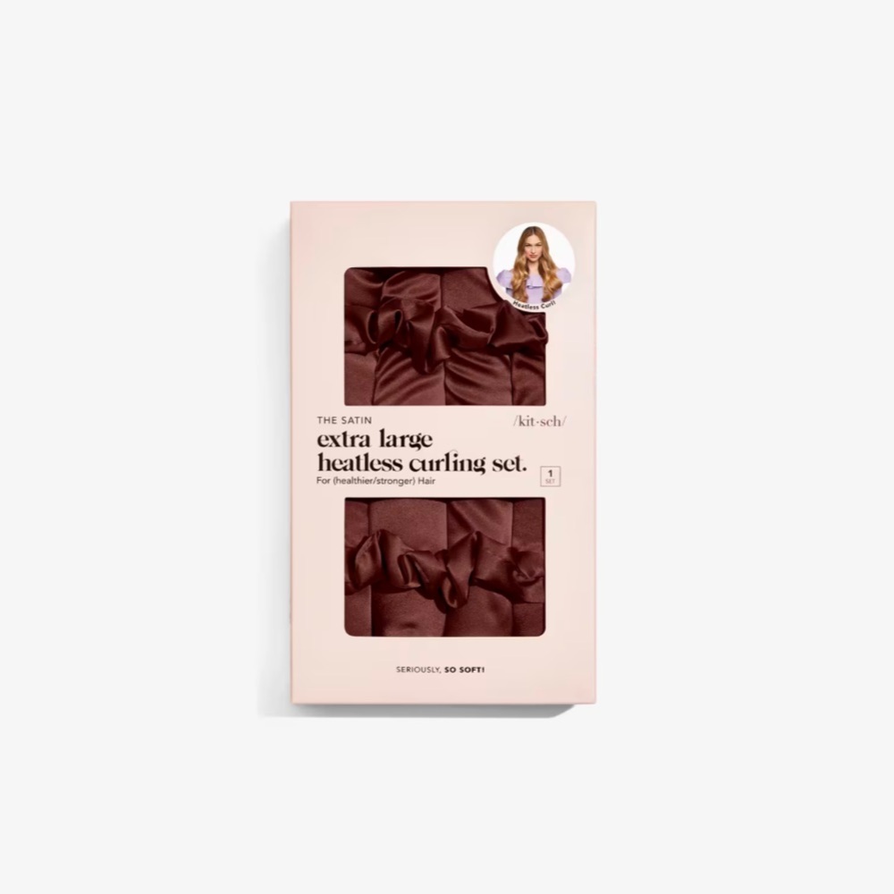 Kitsch Extra Large Heatless Curling Set – Satin Espresso Brown (no box)